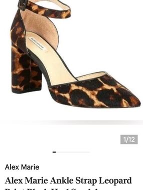 Alex Marie Leopard Print Pointed Block Heel Ankle Strap Pump - Brown/Black